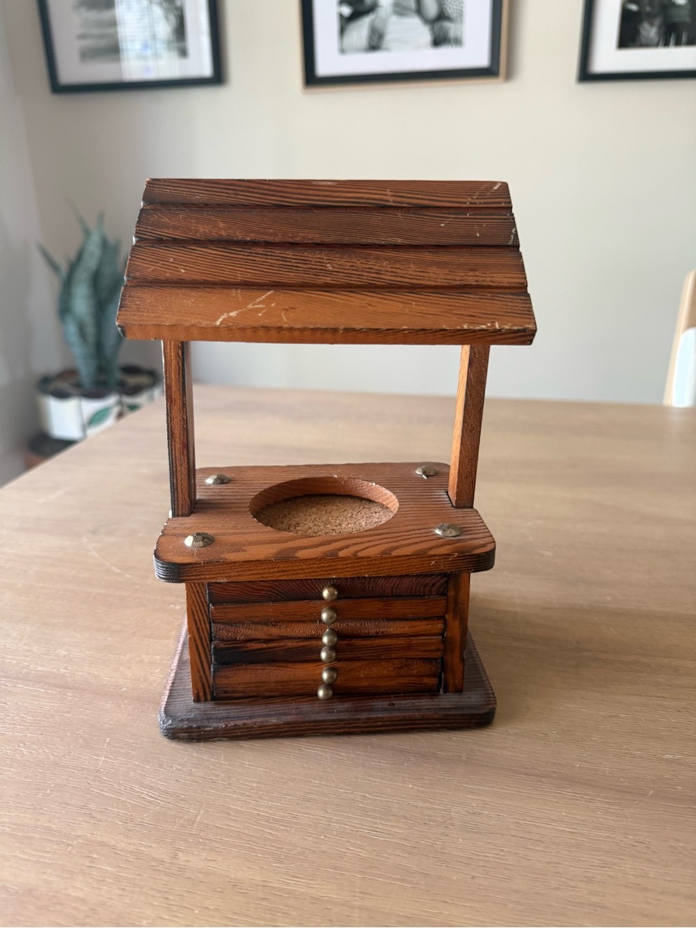 Vintage 70’s Enesco Wooden Wishing Well Coaster Set 6 Wood Coasters